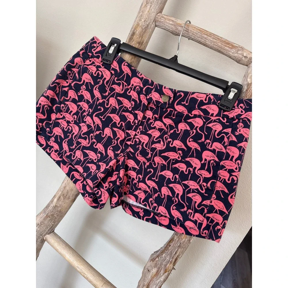 J.‎ Crew Factory Pink Flamingo Print Navy Chino Shorts Women's Size 4